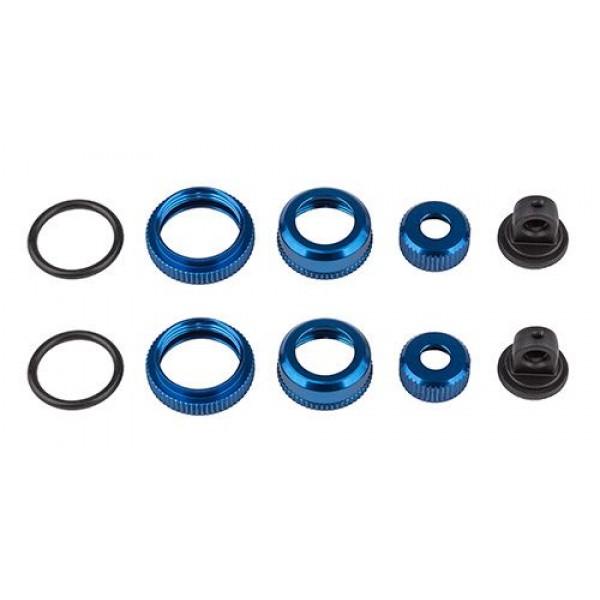 Team Associated FT 10 mm Shock Caps and Collars, blue aluminum