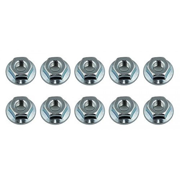 Team Associated Wheel Nuts, M4 Serrated, Flanged, Silver Steel (10)