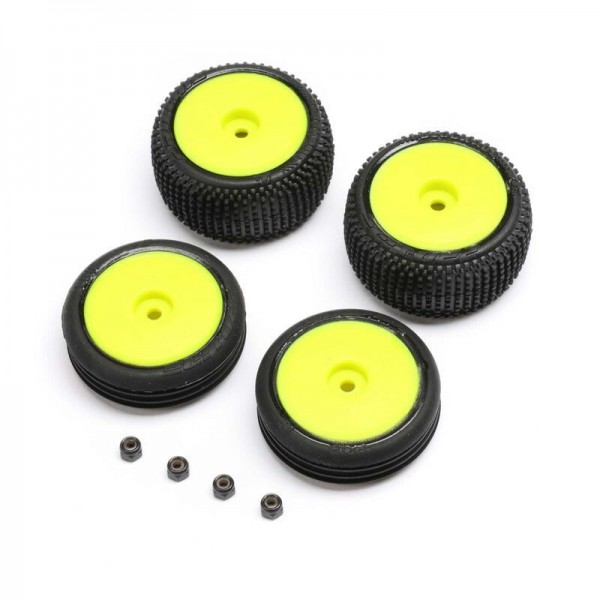Team Losi Micro-B Pre-Mounted Tires, Yellow (4)