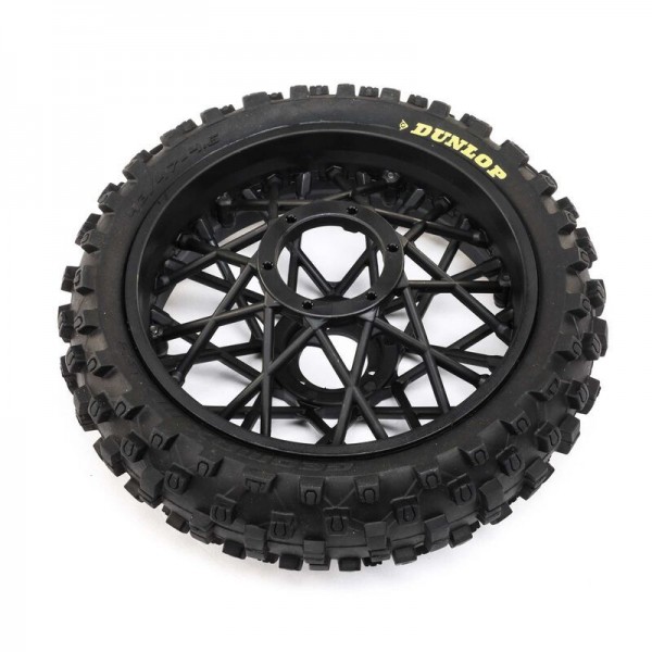 Team Losi Dunlop MX53 Rear Tire Mounted, Black: PM-MX