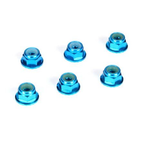 TLR 4mm Aluminum Serrated Lock Nut, Blue (6)