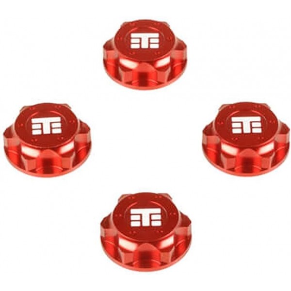 Tekno RC 17mm Aluminum "T Logo" Covered Serrated Wheel Nut (Red) (4)