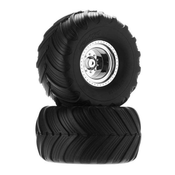 Traxxas Assembled Tires & Chrome Wheels (electric rear) (2)
