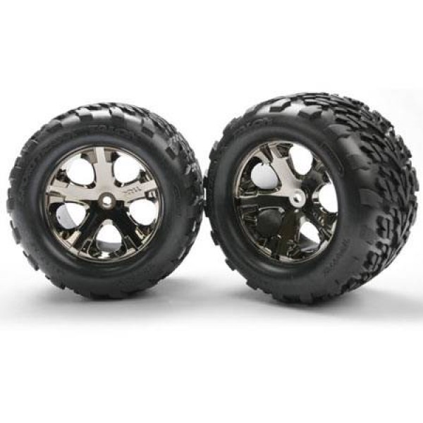 Traxxas TSM rated 2.8" Talon tires & black chrome wheels, mounted, rear (2)