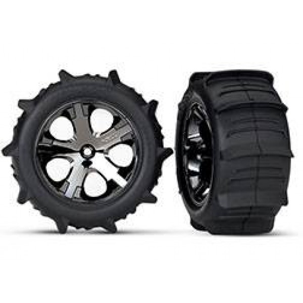 Traxxas TSM rated assembled, 2.8" Paddle Tires & Black Chrome Wheels (2)