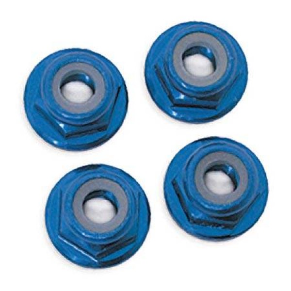 Traxxas Nuts 5mm flanged nylon locking blue-anodized aluminum (4)