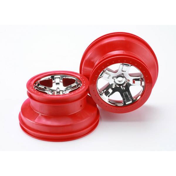 Traxxas Wheels Chrome Red Beadlock Front / Rear (2)