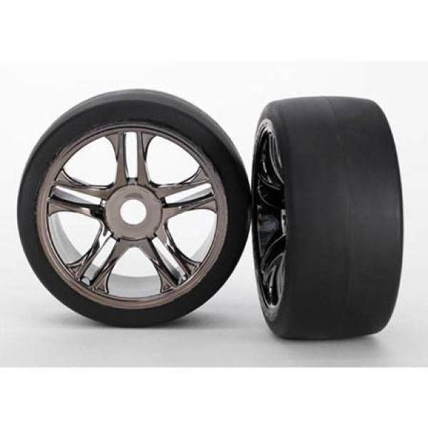 Traxxas XO-1 Tires Wheels Assembled Black Chrome Front (2)