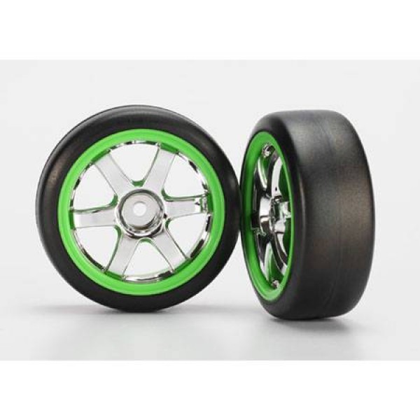 Traxxas Tires Wheels Assembled Volk Racing TE37 Chrome / Green (2)