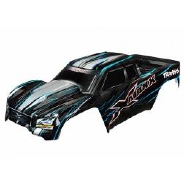 Body, X-Maxx, blue (painted, decals applied) (assembled with front & rear body mounts, rear body support, and tailgate protector)