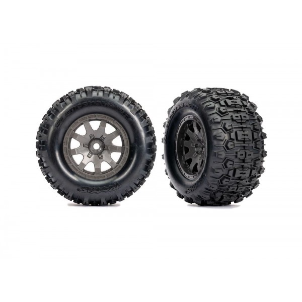Traxxas T&W BLK WHL SLEDGEHMMR TIRES (2)