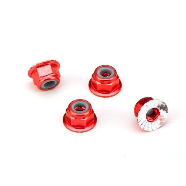 Traxxas Aluminum Nuts, flanged, serrated (4mm) (red-anodized) (4)