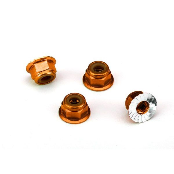 Traxxas Nuts, Aluminum, Flanged, Serrated (4mm) (Orange) (4)