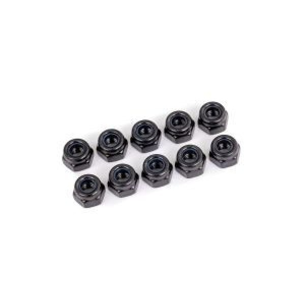 Traxxas Nuts, 4mm nylon locking, black (10)