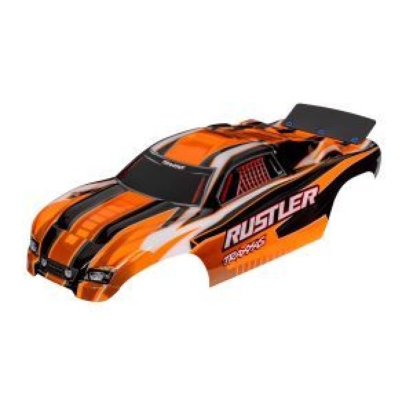 Traxxas Body, Rustler® (also fits Rustler® VXL), orange (painted, decals applied, assembled with wing)