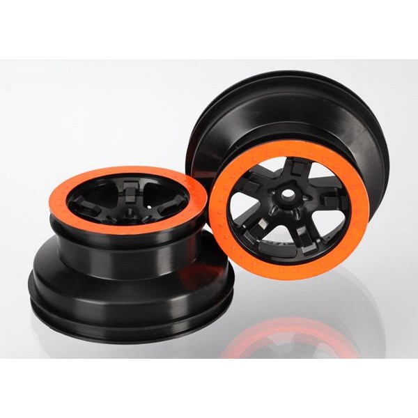 Traxxas Front 2WD SCT 2.2/3.0" Black Wheels, Orange Beadlock (2)