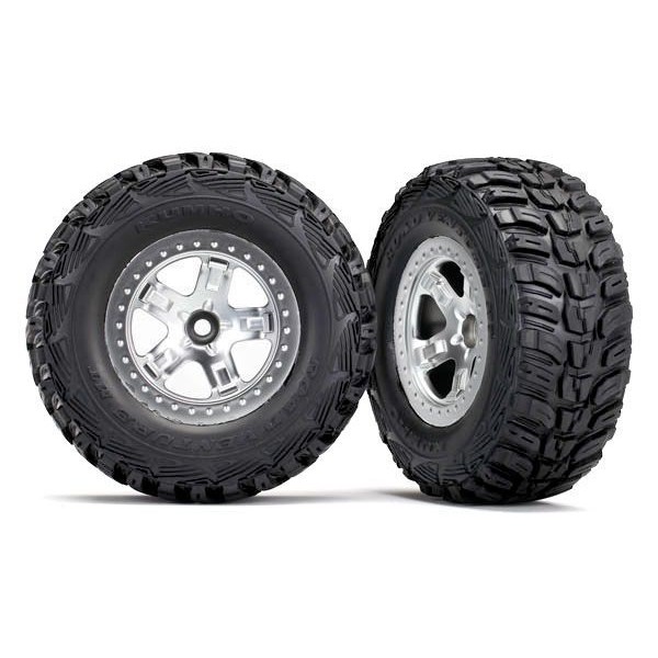 Traxxas Assembled 2WD Front Kumho Tires & Beadlock Style Wheels. Satin Chrome (2)