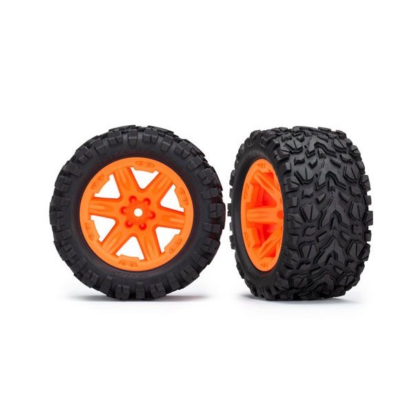 Traxxas Rear 2WD Tires & Wheels, 2.8", Assembled, Glued, Orange (TSM Rated) (2)