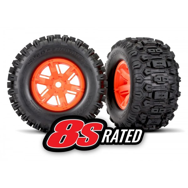 Traxxas Tires & wheels X-MAXX WHL ORNG SLDGHMR L/R
