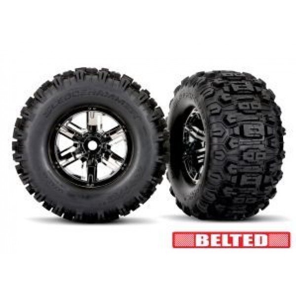 Traxxas X-Maxx black wheels, Sledgehammer belted tires, dual profile