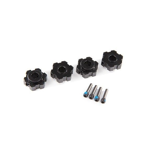 Traxxas Wheel hubs, hex, aluminum (black)/ 4x13mm screw pins (4)