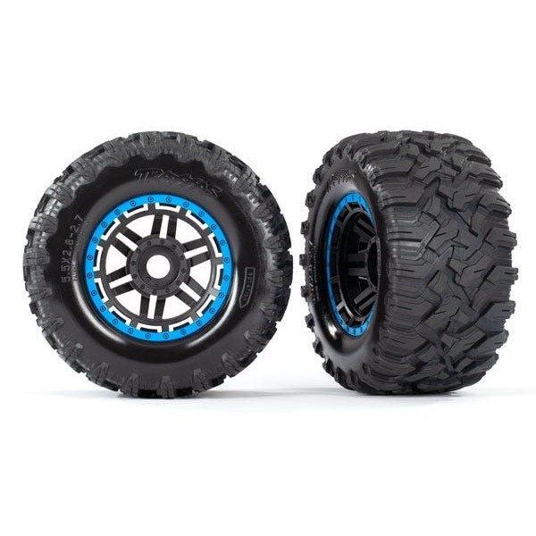 Traxxas Maxx Mounted Tires with blue beadlock style wheels, TSM Rated (2)