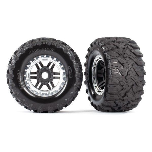 Traxxas Assembled Tires & wheels, satin chrome beadlock style wheels, TSM (2)