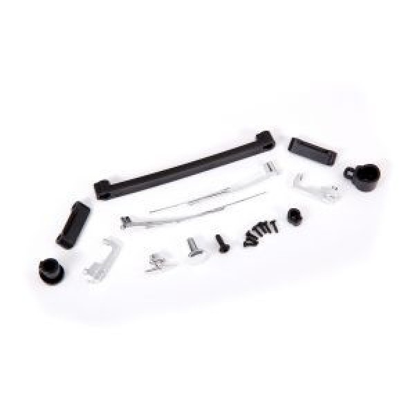Traxxas Door handles, left, right, and rear/ retainers (3)/ windshield wipers, left & right/ retainer (1)/ fuel cap/ fuel flange/ fuel cap mount/ 1.6x5 BCS (self-tapping) (7)/ 2.6x8 BCS (1)