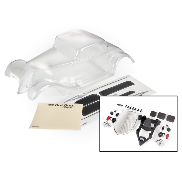 Traxxas Body, Factory Five '33 Hot Rod Coupe (clear, requires painting)/ decal sheet