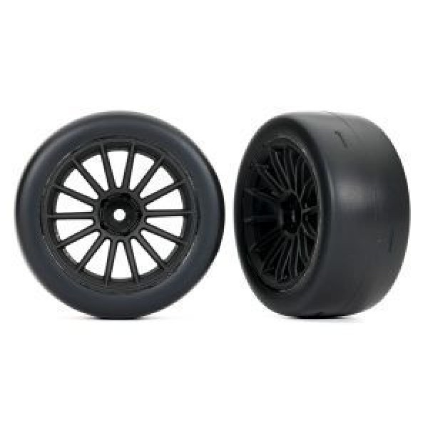 Traxxas Tires & wheels, assembled, glued (multi-spoke black wheels, 2.0" slick tires, foam inserts) (front) (2)