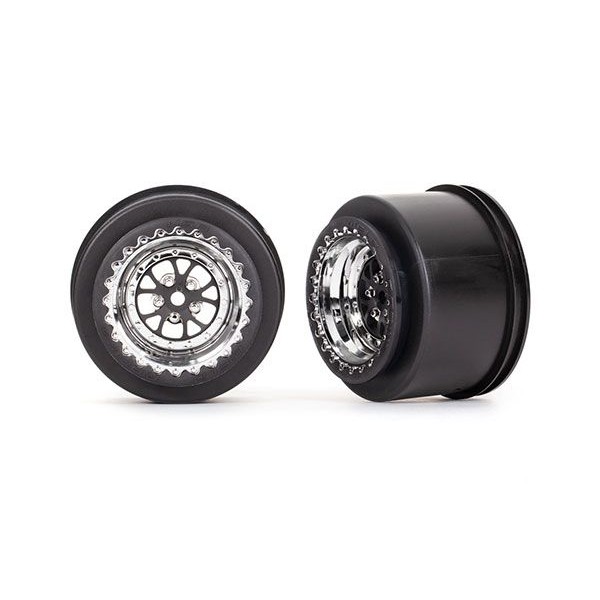 Traxxas Wheels, Weld chrome with black (rear) (2)