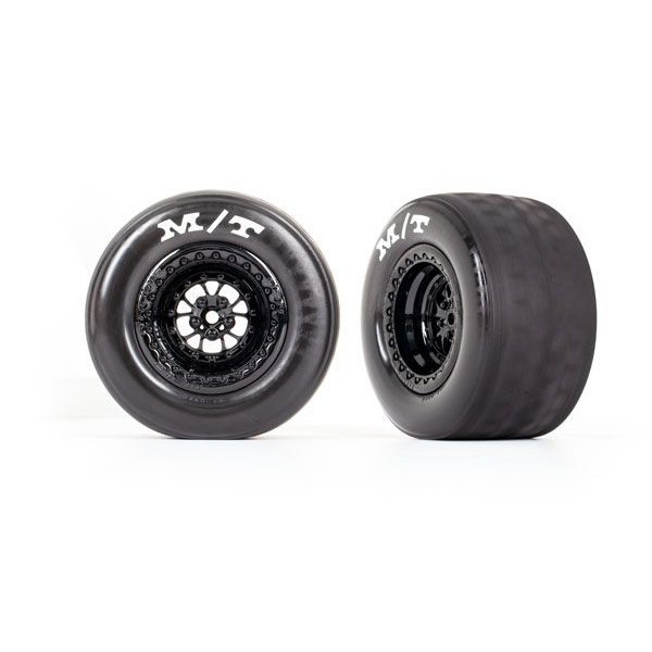 Traxxas Tires & wheels, assembled, glued (Weld gloss black wheels, tires, foam inserts) (rear) (2)