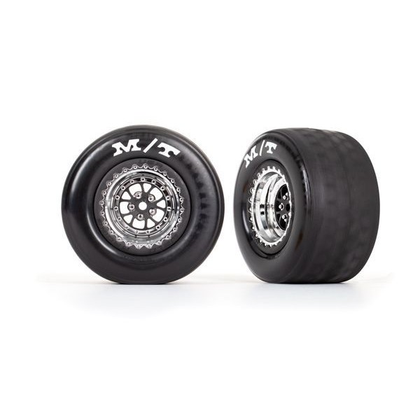 Traxxas Rear Tires & Wheels, Assembled, Glued (Weld Chrome with Black Wheels) (2)