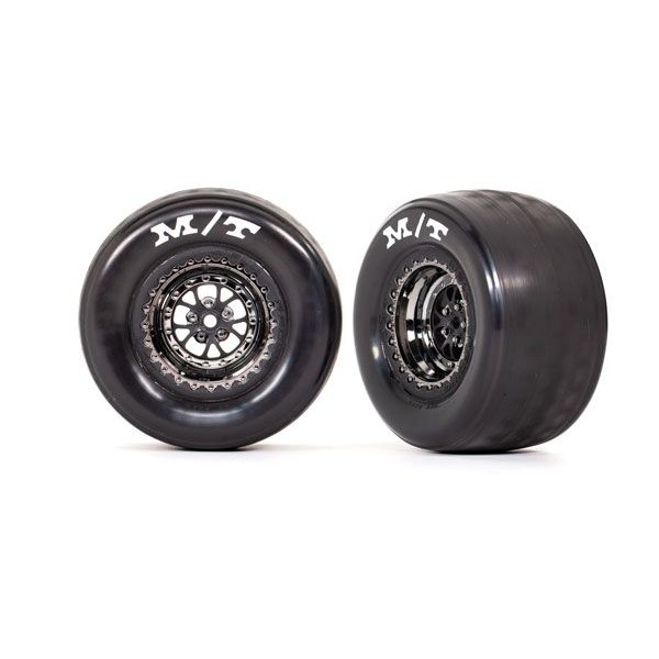 Traxxas Rear Tires & Weld Black Chrome Wheels, Assembled, Glued (2)