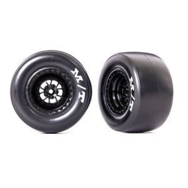 Traxxas Tires & wheels, assembled, glued (Weld glossy black wheels, Mickey Thompson Drag Slicks, sticky compound, foam inserts) (rear) (2)