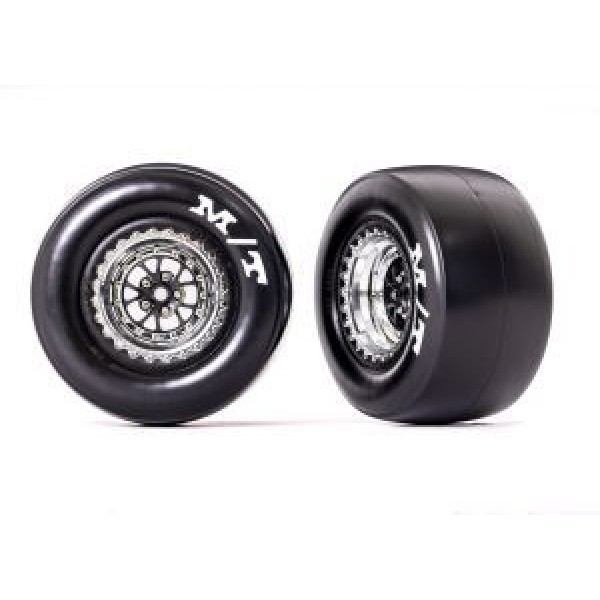 Traxxas Weld chrome with black wheels, Mickey Thompson Drag Slicks, sticky compound, foam inserts (rear) (2)