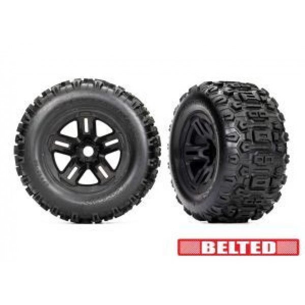 Traxxas Tires & wheels 3.8 BLK WHL W/SLDGEHMR TIRE