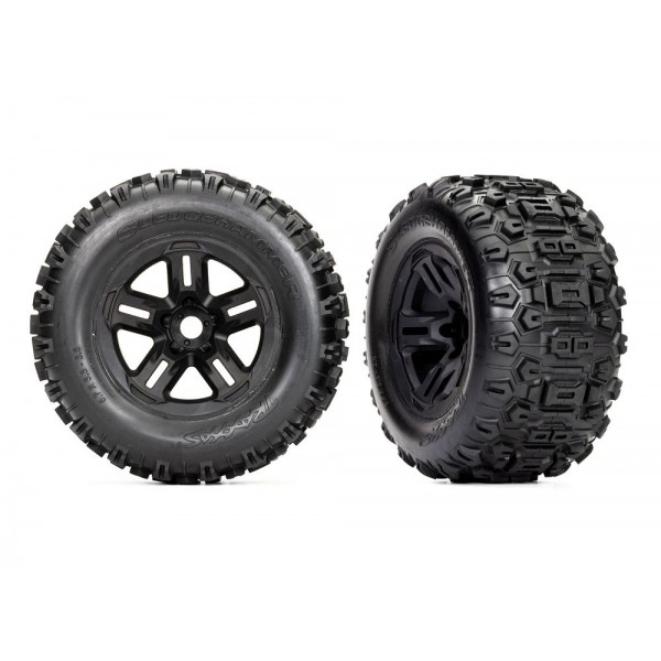 Traxxas Tires and wheels, assembled, glued (3.8" black wheels, Sledgehammer tires, foam inserts) (2)