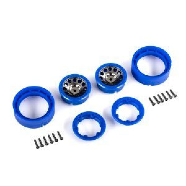 Traxxas Wheels, 1.0", Method Race Wheels 105 Beadlock (satin black chrome with blue beadlock) (2)