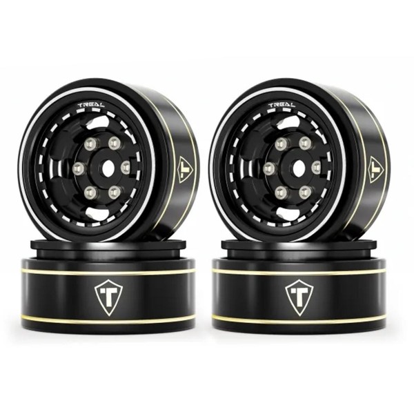 Treal Hobby Type H 1.0" Aluminum 6-Slot Beadlock Wheels, Black (4)