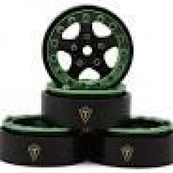 Treal Hobby 5-Star 1.0" Beadlock Wheels (Green/Black) (4) (22.4g)