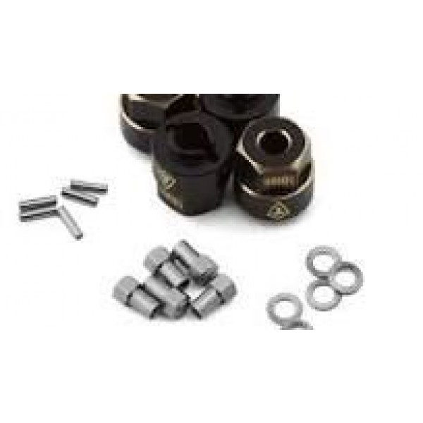 Treal Hobby Extended Brass Wheel Hub Hex for Traxxas TRX-4M (Black) (4) (3g) (+10mm Offset)