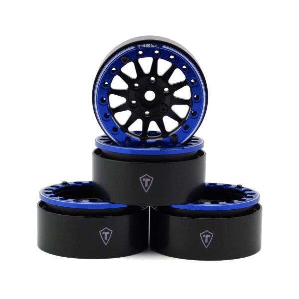 Treal Hobby Type D 1.9" 12-Spoke Beadlock Wheels (Black/Blue) (4)