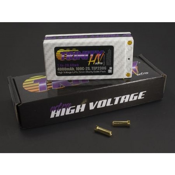 Trinity Hi-Voltage Shorty 2S 7.4V, 4000mAh Li-Poly 100C Hardcase Battery Pack
