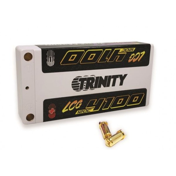 Trinity White Carbon 2S 7.4V 4100MaH 120C LCG Lipo Battery Pack, with 5mm Bullets