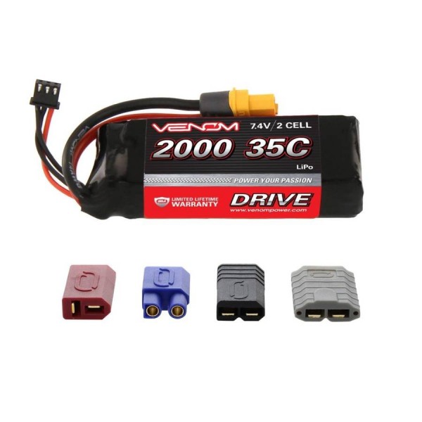 Venom LiPo Battery 2000mAh 35C 7.4V (2S) with Deans, EC3, Tamiya, and Traxxas Connector