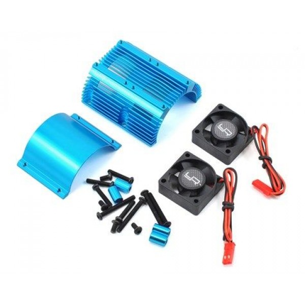 Yeah Racing 1/8 Twin Fan Aluminum Heat Sink with 2 Fans, 40.8mm diameter, Blue
