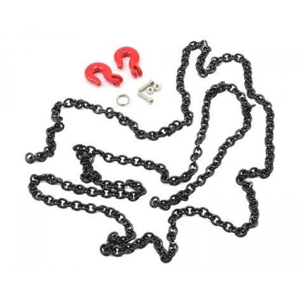 Yeah Racing 37.8" Steel Chain with red Hooks, Black