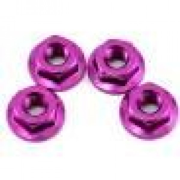 Yokomo 4mm Aluminum Serrated Flanged Nut (Purple) (4)
