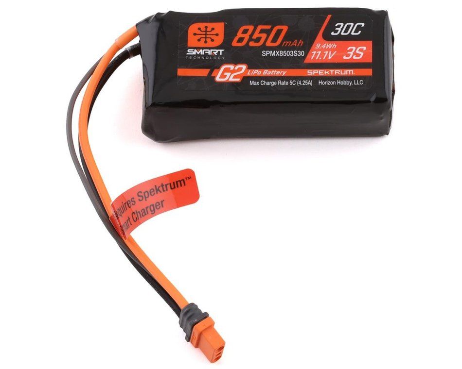 Spektrum SPMX8503S30 11.1V 850mAh 3S 30C Smart G2 LiPo Battery IC2